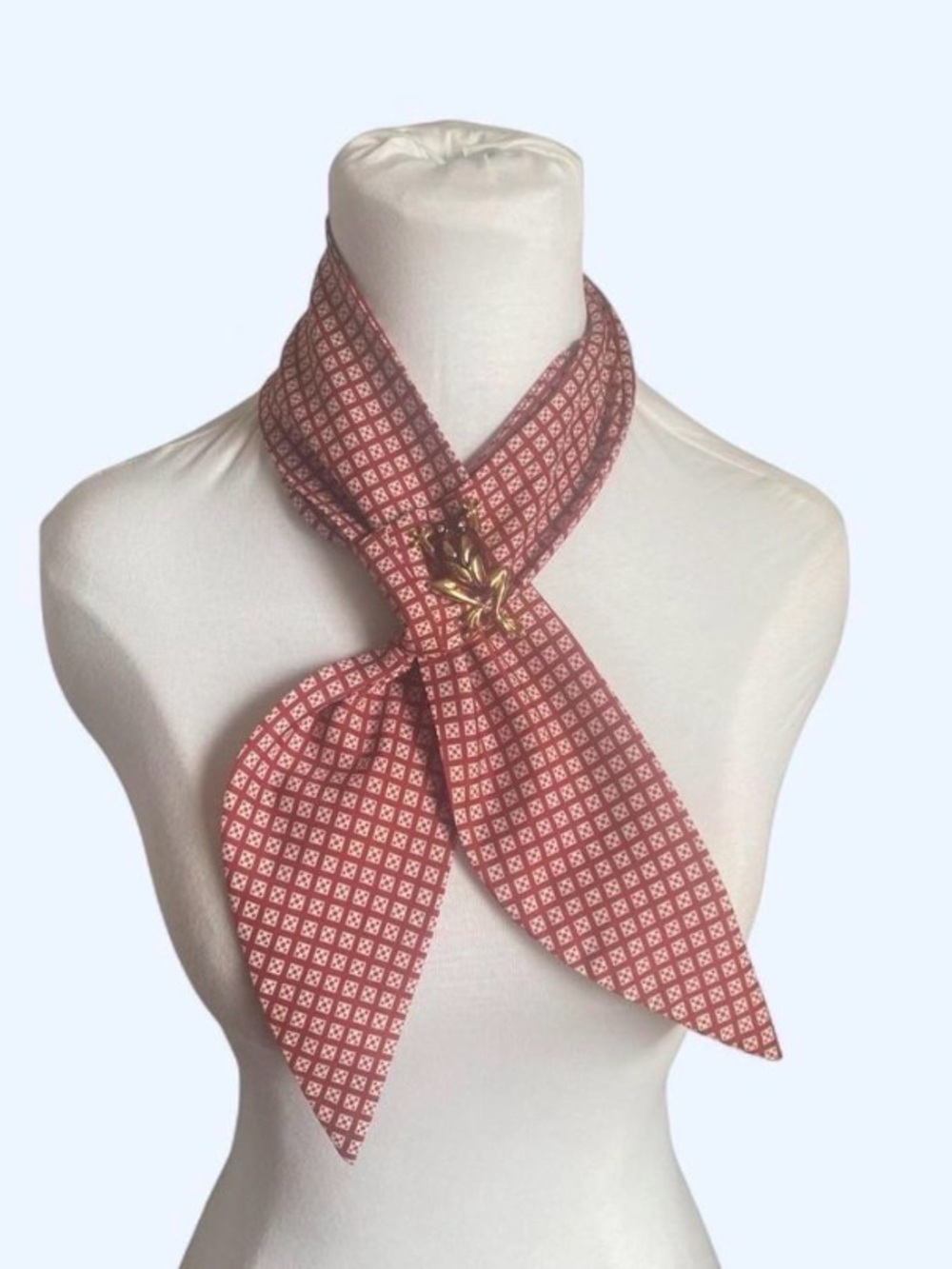 Vintage 1960s 1970s Handmade Red White Geometric Mod Tapered Skinny Scarf